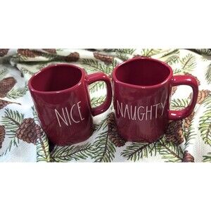 Rae Dunn Artisan Collection by Magenta "Naughty & Nice" 2 Mug Set Christmas Red